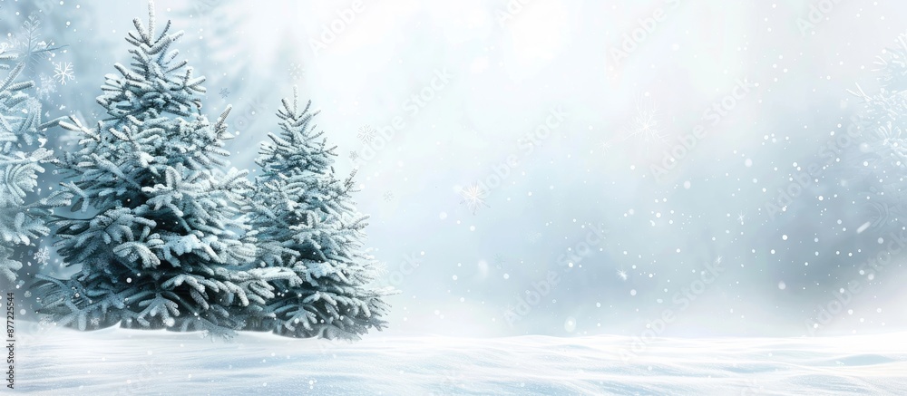 Poster Winter wonderland Christmas scene with frosted fir trees in a snowy landscape leaving room for text or graphics in a copy space image