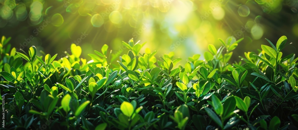 Leinwandbilder autumn sunlight illuminates lush green bushes with fresh leaves in a surreal natural setting vibrant