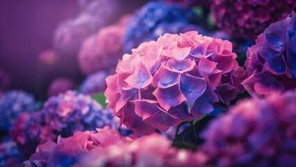 Blooming Elegance A cinematic photo of hydrangeas in full bloom capturing their delicate beauty