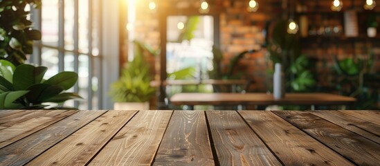 Obraz premium Empty copy space image on a wooden table with a blurred background in a room interior