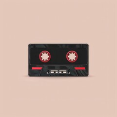 Vintage black cassette tape on a pastel background, showcasing retro music technology and nostalgia from the 80s and 90s.