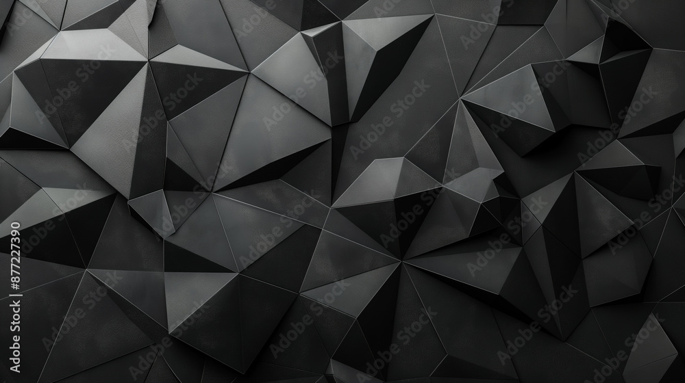 Leinwandbilder A black background abstract image of a black and white pattern of triangle forms with soft light and texture, black geometrical abstract background