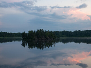 night landscape on a forest lake