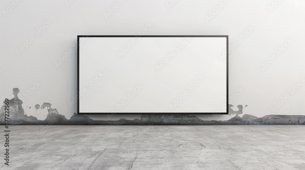 Aufkleber a large white television screen is mounted on a wall. plaster weathered white wall with big white em