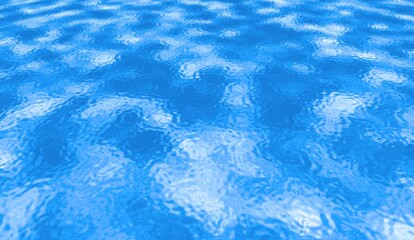 Blue water surface, raster illustration. Blue Surface of water ripple reflection pattern