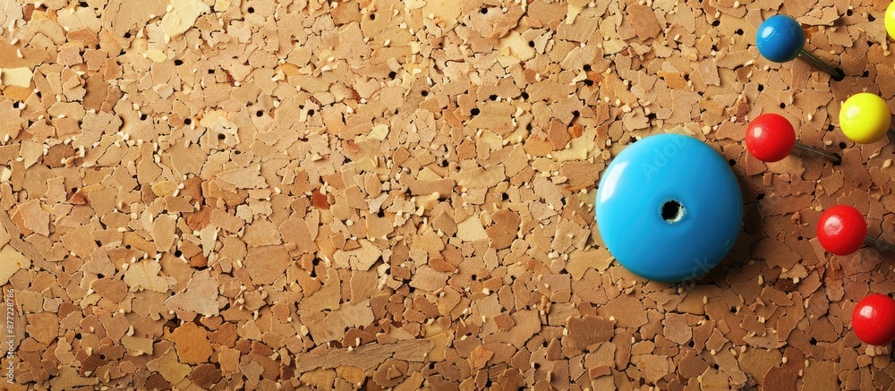 Poster sticky note with thumbtacks on cork board providing copy space image