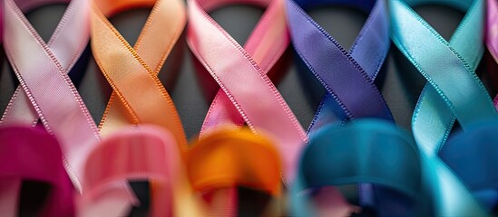 Various ribbons representing different types of cancer for Cancer Awareness Month suitable for adding your text in the copy space image