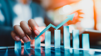 Close-up photo of the back professional business people are Point to explain in a joint project in the office. Using economic growth charts and network connectivity to accompany the data In analyzing