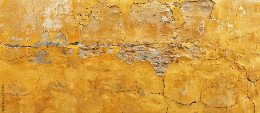 Aufkleber aged yellow wall showing wear and dirt providing a rustic backdrop for a copy space image