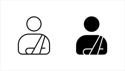 Injured man in bandage, Broken arm icon set, Injured man icon on white background.