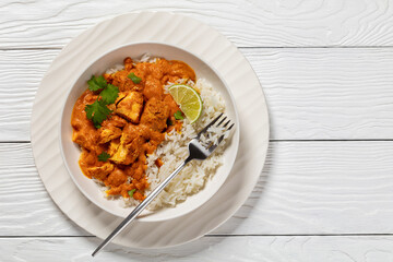 indian spiced fish curry, salmon masala, top view