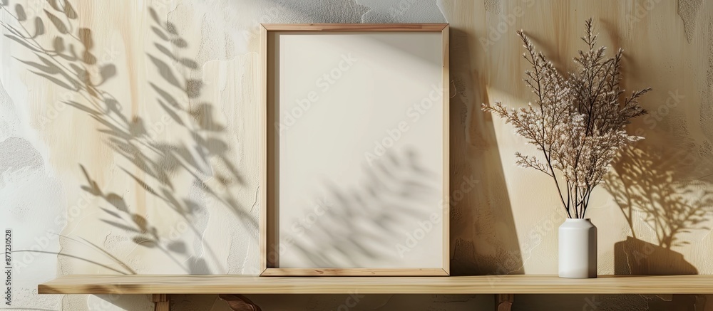 Aufkleber An image showing a mockup of a poster frame displayed on a shelf next to a dried plant providing an example of the design with empty space