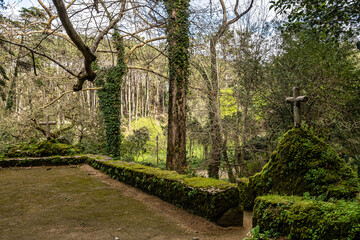 Abandoned and empty medieval Convento dos Capuchos in the Serra de Sintra National Park, Portugal