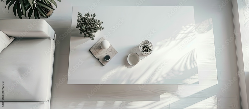 Aufkleber Coffee table with white color placed on the left side surrounded by empty space for adding an image. with copy space image. Place for adding text or design