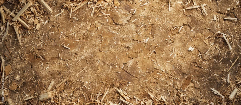 Poster Copy space image of sawdust on a natural brown ground with roots perfect for adding text