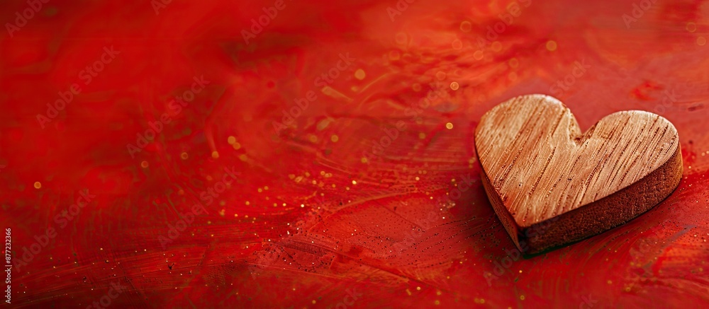 Aufkleber Valentine s Day theme with copy space image featuring a wooden heart on a red background symbolizing love and creating a backdrop for a Valentine s Day card