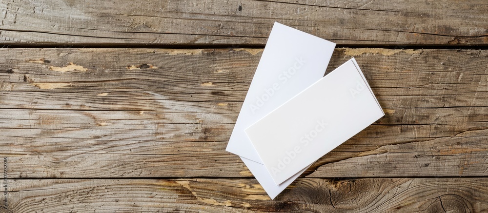 Poster top view of two business cards on a wooden surface suitable for branding advertising and design purp
