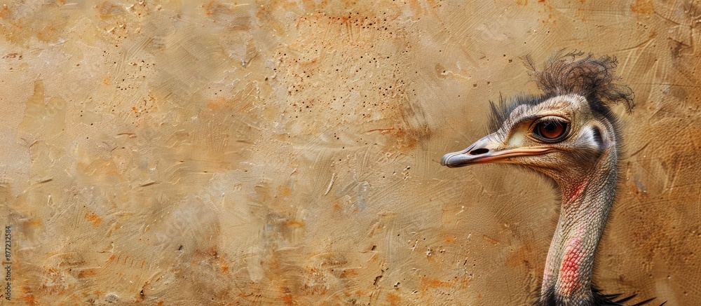 Poster large portrait of an ostrich against a natural earthen backdrop with ample copy space image availabl