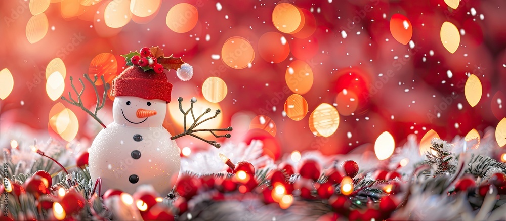 Aufkleber christmas decorations and a snowman set against a festive abstract background with copy space image