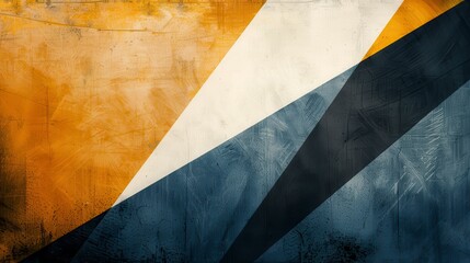 A textured background with geometric shapes in orange, white, and blue