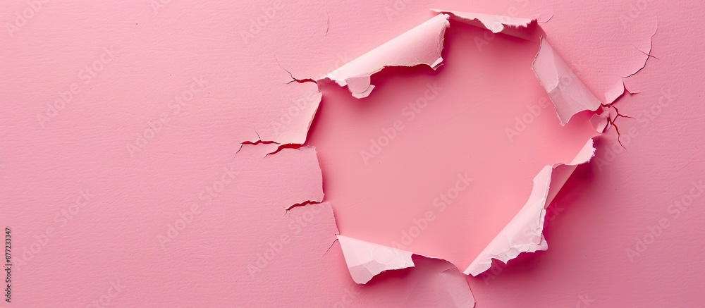 Poster Pink background with a hole in white paper suitable for a copy space image