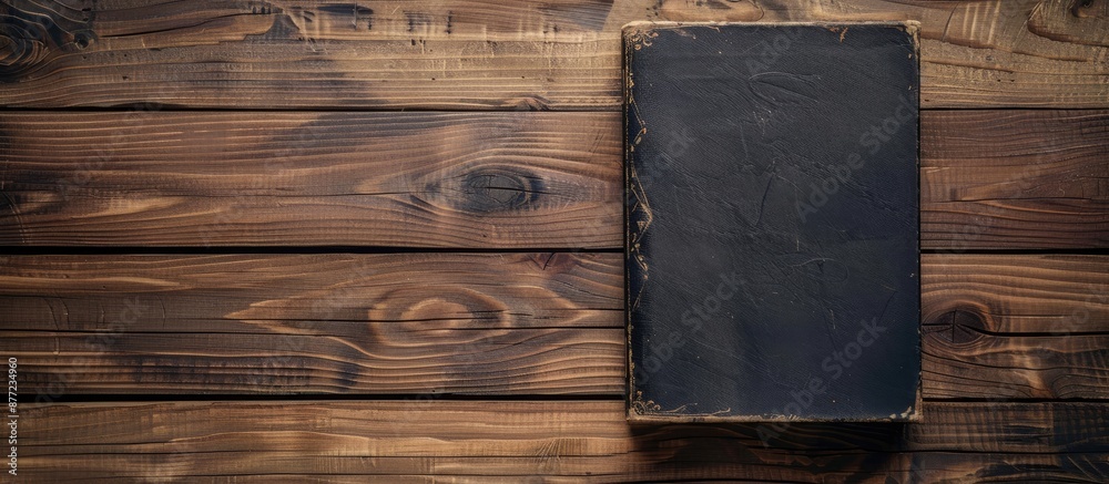 Poster vintage book displayed on a wooden surface with copy space image