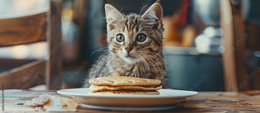 Fototapete Pancakes showcasing artistic cat images with space for text or logos in the image. with copy space image. Place for adding text or design