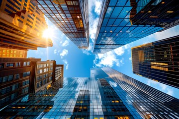 Modern Skyscrapers against a Bright Blue Sky