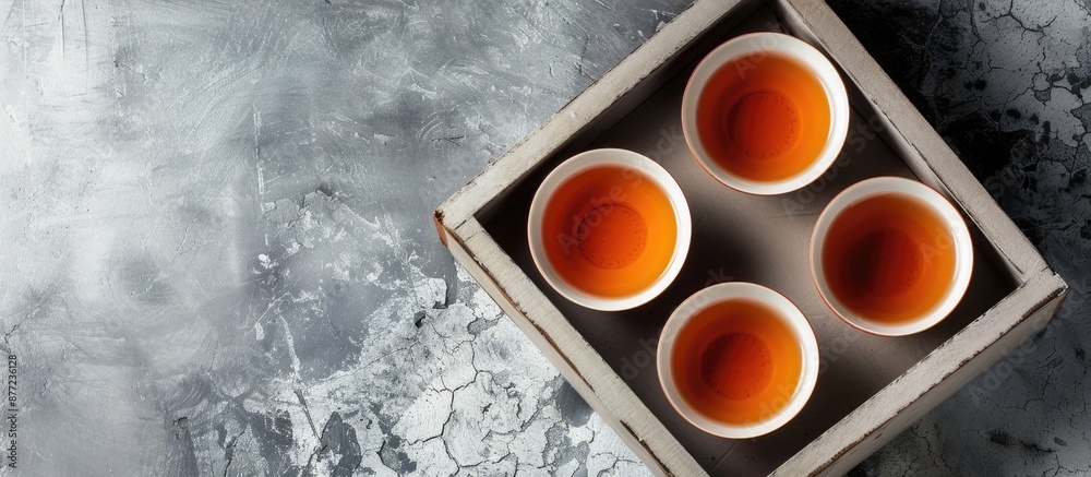 Poster Tea set in a box against a concrete backdrop with ample copy space image