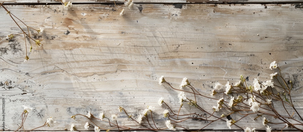 Aufkleber Wooden table with shabby chic style creating a rustic background ideal for a copy space image