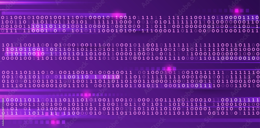 Leinwandbilder Flying data illustration. Analytics, sorting, structuring, transferring information. Blue background with data flow. Binary code, artificial intelligence. Program code. Computer background of numbers.