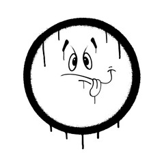 Graffiti emoticon. Smiling face painted with smudges of spray paint. Vector illustration
