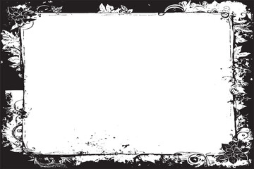 Grunge Black and White Rectangle Frame with Distress Texture