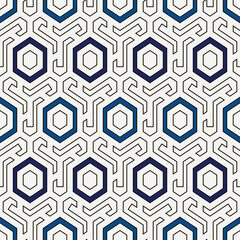 Obraz premium Honeycomb seamless pattern. Hexagon mosaic tiles ornament. Ethnic surface print. Repeated geometric figures background. Ornamental wallpaper. Modern geo design digital paper.