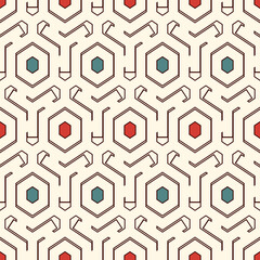 Honeycomb seamless pattern. Hexagon mosaic tiles ornament. Ethnic surface print. Repeated geometric figures background. Ornamental wallpaper. Modern geo design