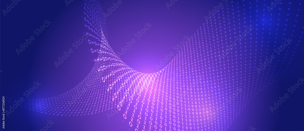 Aufkleber Analytics, sorting, structuring, transferring information. Blue background with data flow. Binary code, artificial intelligence. Program code. Computer background of numbers. Flying data illustration.