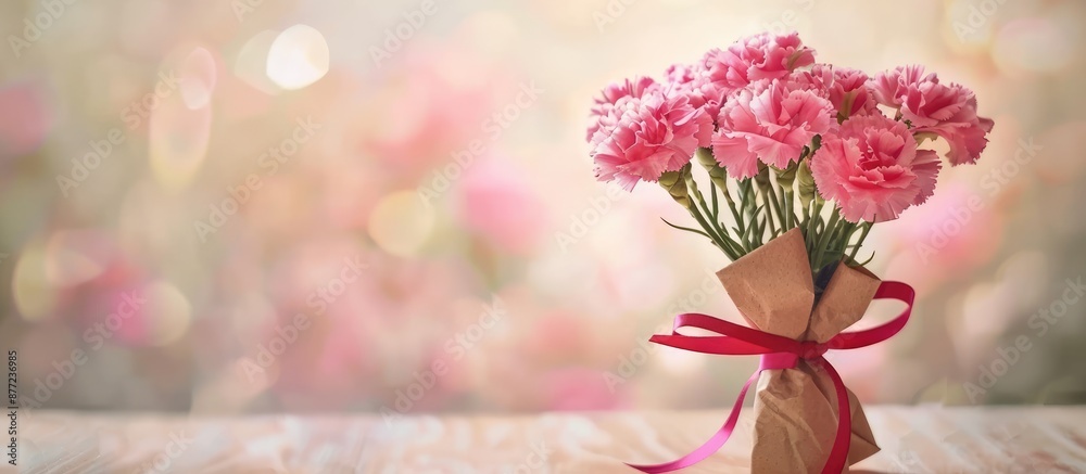 Aufkleber mother s day photography concept with a beautiful arrangement of blooming carnations tied with a bow
