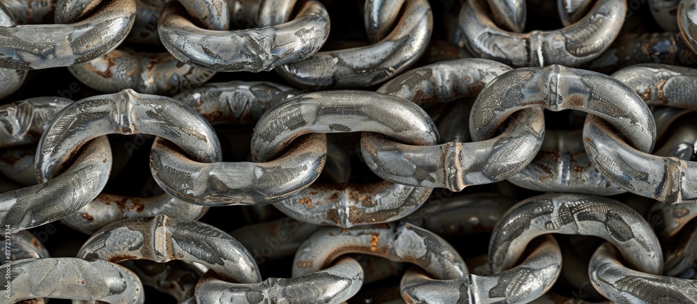 Aufkleber Steel chain links in various lengths have a random curly appearance in the copy space image