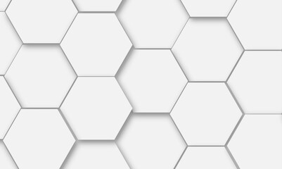Luxury white and grey hexagonal abstract background with shadow. Geometric 3d texture illustration. Abstract hexagonal concept technology, banner and wallpaper background.