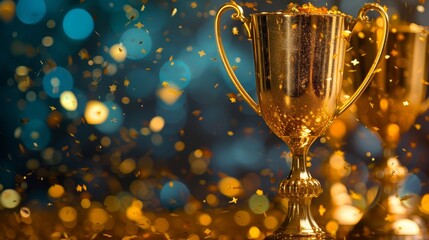 golden trophy award with confetti celebration - success achievement concept.