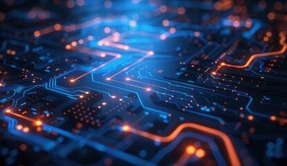 Obraz premium Abstract Circuit Board with Glowing Lines