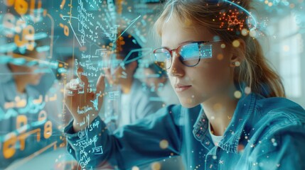 Augmented reality math lesson with equations floating around students