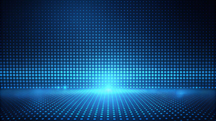 Abstract blue background with dots and halftone effect, featuring a digital mosaic pattern in vector illustration