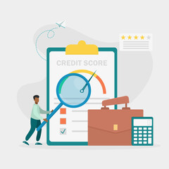 The manager evaluates the potential debtor's ability to repay the debt. Credit rating, credit risk control, credit rating agency concept. Vector illustration.	