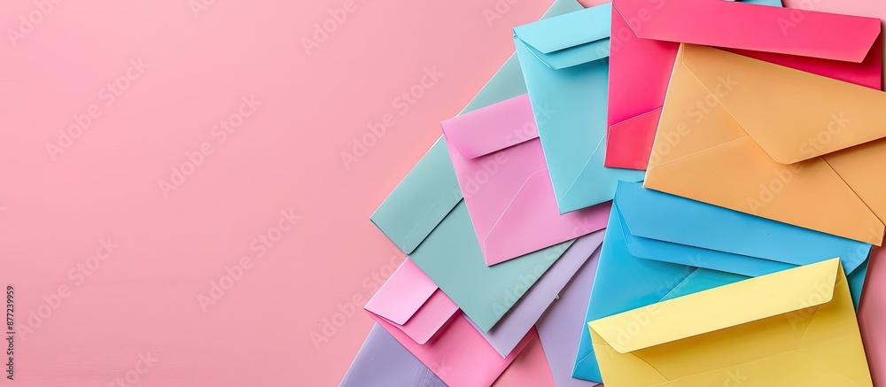 Poster Composition featuring notebooks envelopes and a color background with ample copy space image