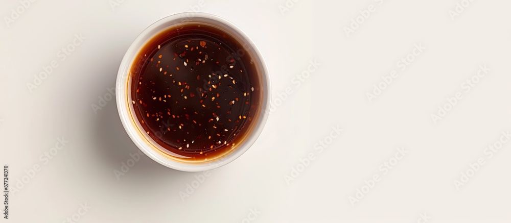 Fototapete top down view of sukiyaki sauce in a white cup with a clear background for additional visual element