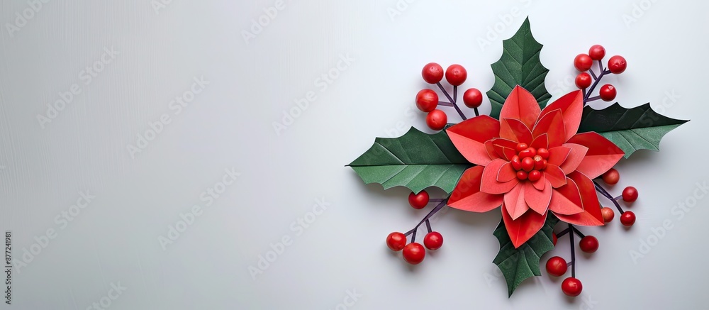 Aufkleber children s art creating a paper flower holly with red berries on a white backdrop for a christmas th