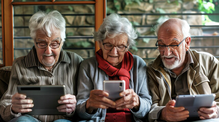 Older people learn to work with technology - laptops, phones, tablets.
