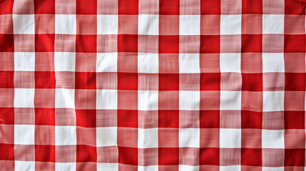 Red white checkered tablecloth background.Copy space.