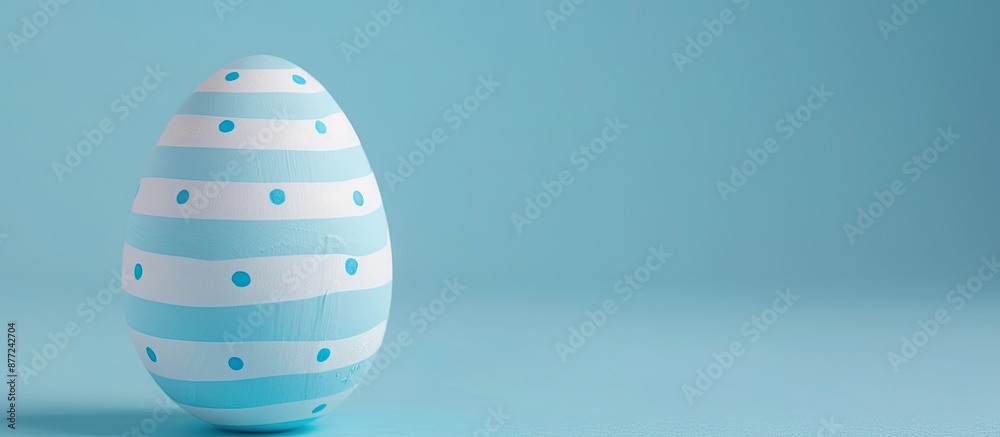 Poster minimalistic happy easter greeting card featuring a white hen s egg adorned with blue stripes polka 